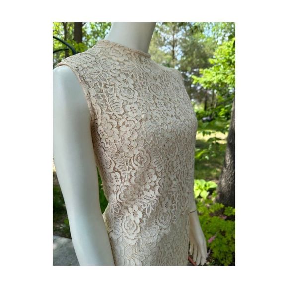 Vintage | 50s Lace Sheath Dress & Matching Sleeveless Jacket Ivory Pinup - Picture 10 of 16